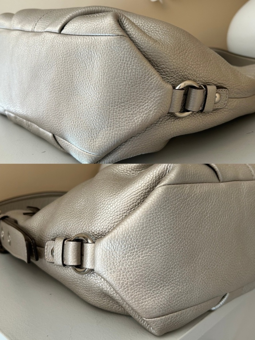LikeNew Coach Soho Brooke Pebbled Leather Duffle/Hobo Bag #F15064 Metallic Taupe - Picture 6 of 14